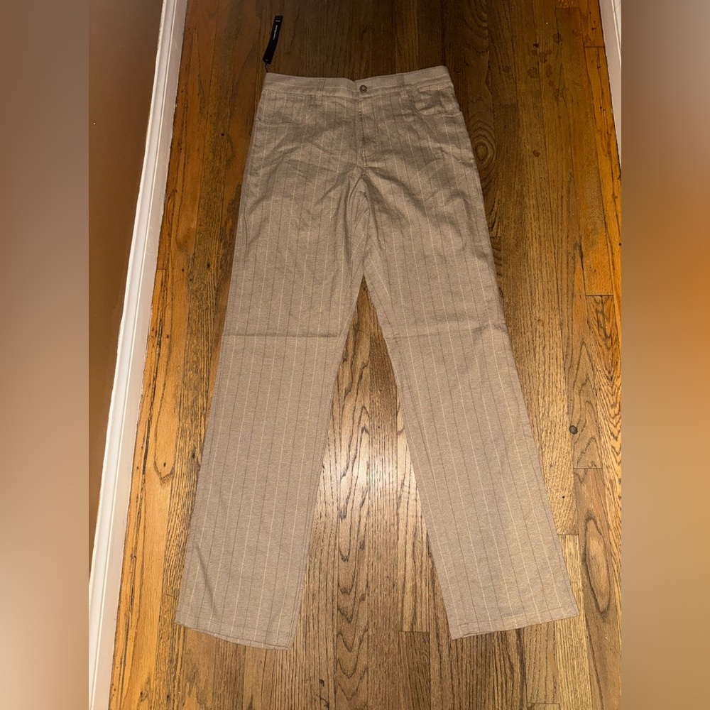 Men's Beige Pinstripe Trousers by Compañeros Jeans - Vintage-Inspired corpcore